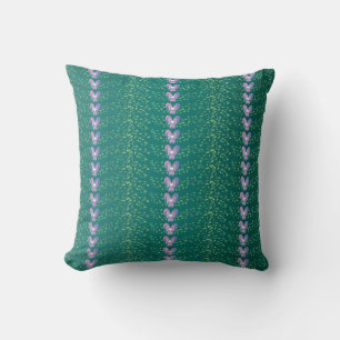 Vintage Teal Floral Violets wallpaper pattern Throw Pillow