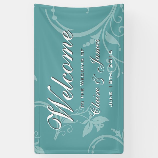 Vintage Teal Floral Welcome Wedding Banner