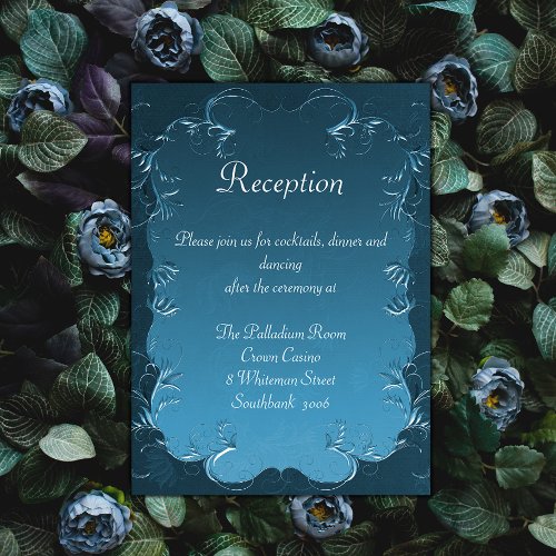 Vintage Teal Flourishes Elegant Wedding Reception  Enclosure Card