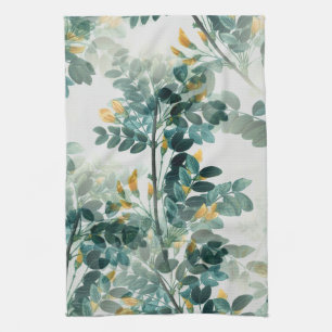 Vintage Teal Foliage Leaves Elegant Chic Design Kitchen Towel