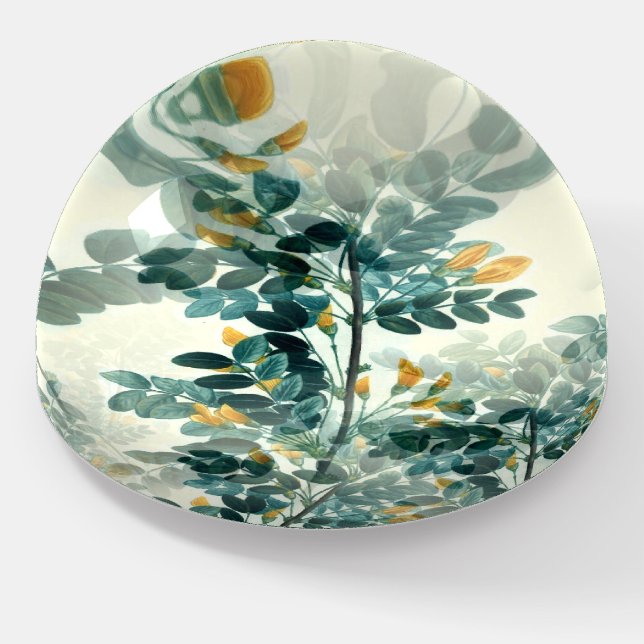 Vintage Teal Foliage Leaves Elegant Chic Design Paperweight (Angled)