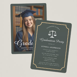 Vintage Teal & Gold Law School Grad Photo Party Invitation