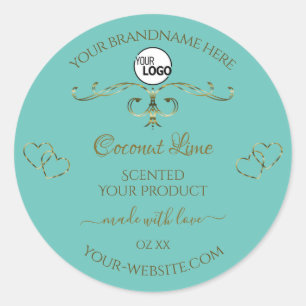 Vintage Teal Gold Ornamental Product Labels Logo