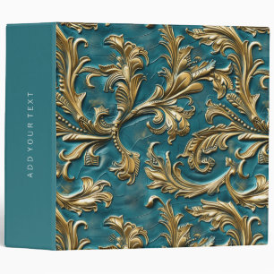 Vintage Teal gold tooled leather 3 Ring Binder
