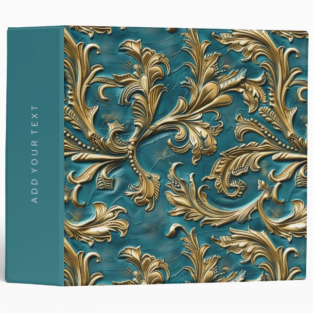 Vintage Teal gold tooled leather 3 Ring Binder (Front/Spine)