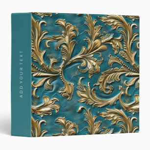 Vintage Teal gold tooled leather 3 Ring Binder