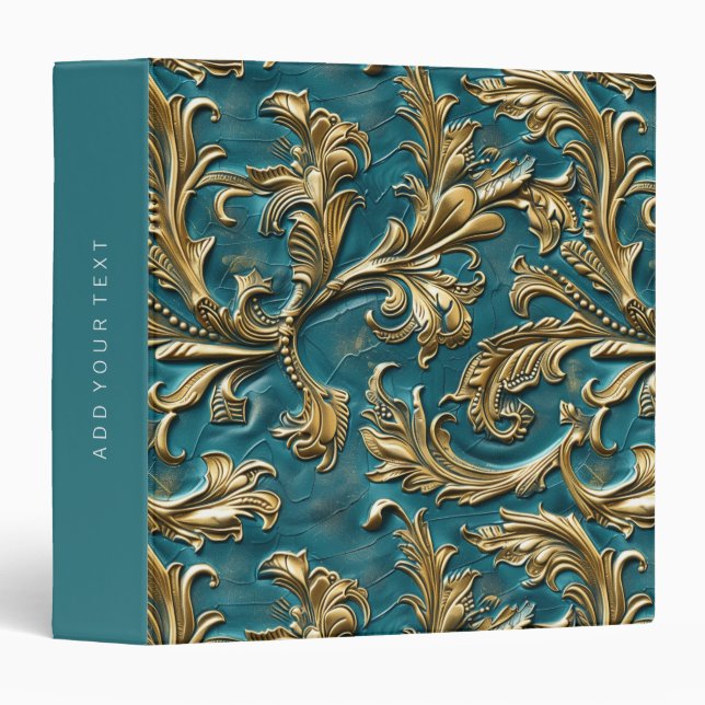 Vintage Teal gold tooled leather 3 Ring Binder (Front/Spine)