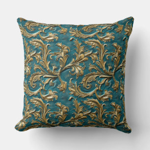 Vintage Teal gold tooled leather Throw Pillow