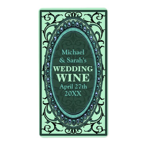 Vintage Teal Green Victorian Wedding Wine Labels