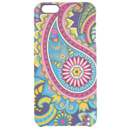 Vintage Teal Hot Pink Purple Green Paisley Pattern Clear iPhone 6 Plus Case