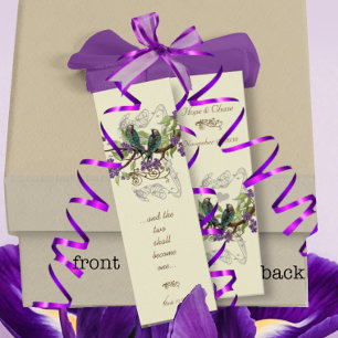 Vintage Teal Love Birds Purple Blooms Wedding Tags