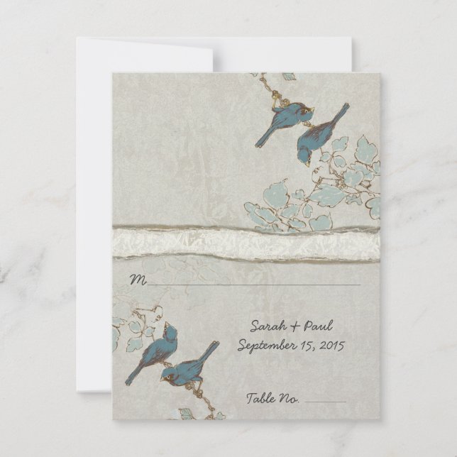 Vintage Teal Love Birds Wedding PlaceCard (Front)