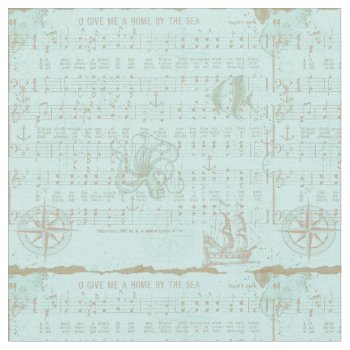 Vintage Teal Nautical Musical Sheet Fabric by whydesign at Zazzle