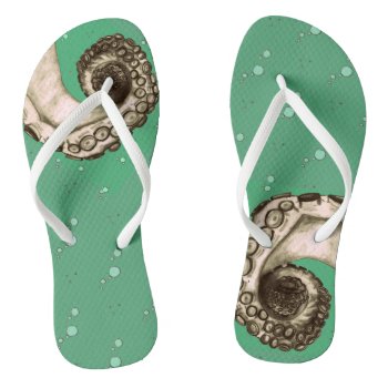 Vintage Teal Nautical Octopus Tentacle Flip Flops by WhatJacquiSaid at Zazzle