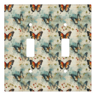 Vintage Teal Orange Butterfly Botanical Light Switch Cover