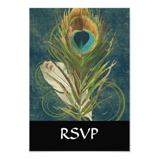 Vintage Teal Peacock Feather Card
