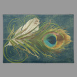 Vintage Teal Peacock Feather Cloth Placemat