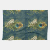 Vintage Teal Peacock Feather Stylish Kitchen Towel (Horizontal)