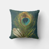Vintage Teal Peacock Feather Throw Pillow (Front)