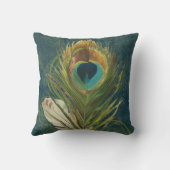 Vintage Teal Peacock Feather Throw Pillow (Back)
