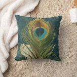 Vintage Teal Peacock Feather Throw Pillow