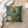Vintage Teal Peacock Feather Throw Pillow