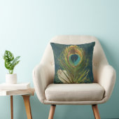 Vintage Teal Peacock Feather Throw Pillow (Chair)