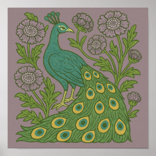 Vintage Teal Peacock                               Poster