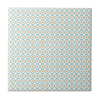 Vintage Teal Quatrefoil and Dots Ceramic Tile