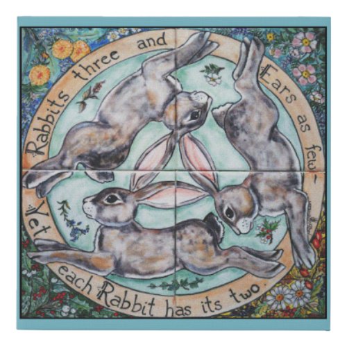 Vintage Teal Rabbit Three Hares Four Seasons Tile Faux Canvas Print