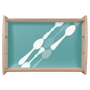 Vintage Teal Retro Spoon Pattern Serving Tray