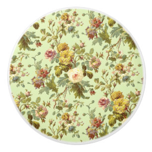 Vintage Teal Rose Bouquet Drawer Knob