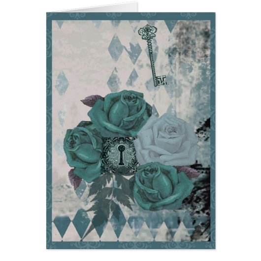 Vintage Teal Roses Card (Front)