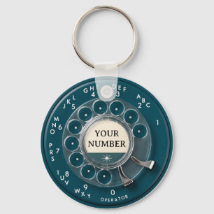 Vintage Teal Rotary Telephone Dial Keychain