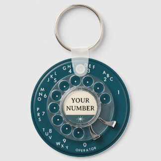 Vintage Teal Rotary Telephone Dial Keychain