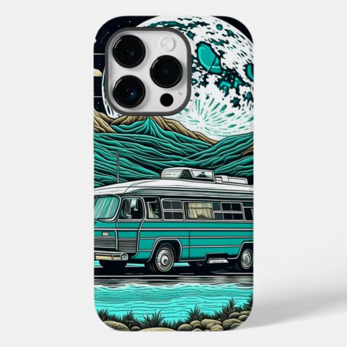 Vintage Teal RV Camper in the Mountains Case_Mate iPhone 14 Pro Case