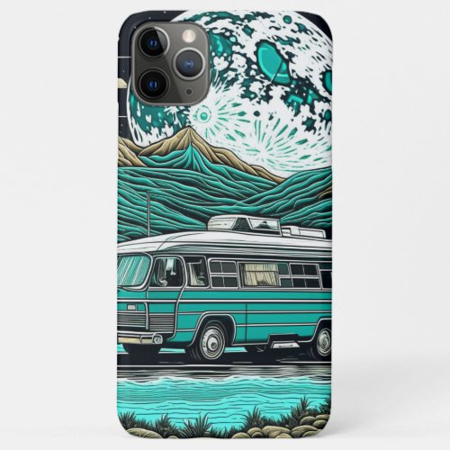 Vintage Teal RV Camper in the Mountains iPhone 11 Pro Max Case