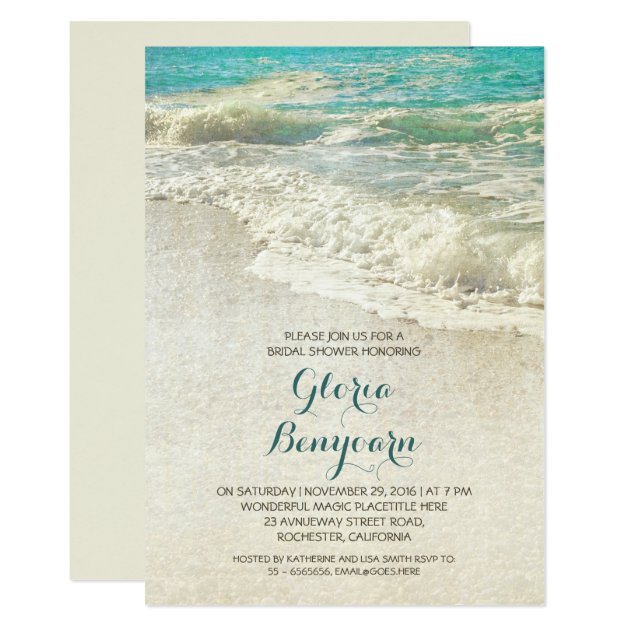 Vintage Teal Sea Beach Bridal Shower Invitation