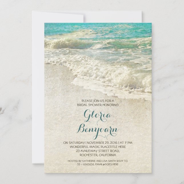 vintage teal sea beach bridal shower invitation (Front)