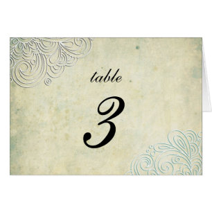Vintage Teal Swirl Damask Wedding Table Number