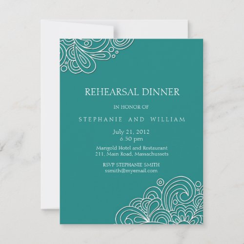 Vintage Teal Swirl Rehearsal Dinner Card Announcements