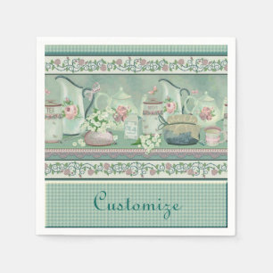 Vintage Teal Tea & Roses Napkins