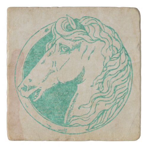 Vintage Teal Tint Horse Cameo Trivet