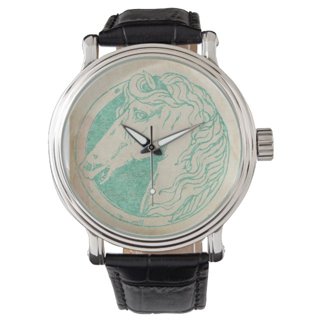 Vintage Teal Tint Horse Cameo Watch (Front)
