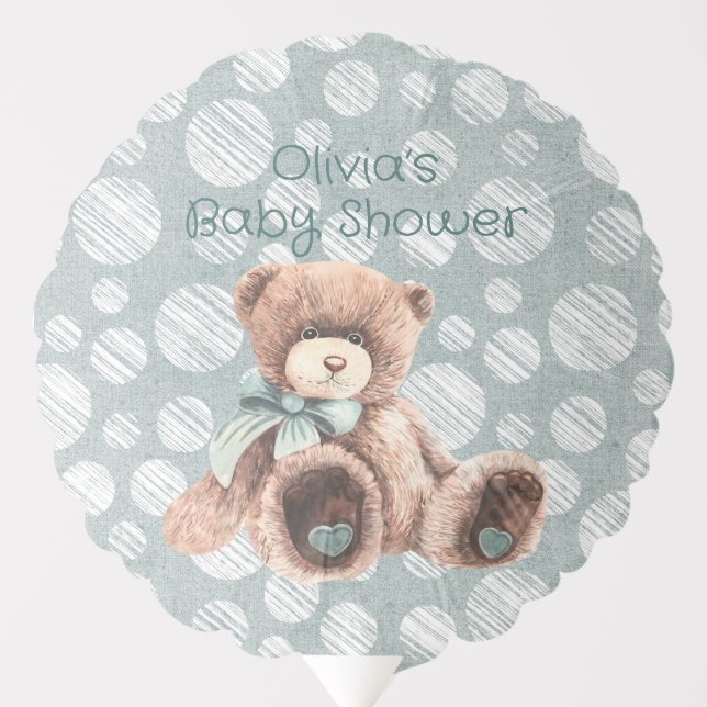 Vintage Teal Truck Teddy Bear Baby Shower Balloon (Front)