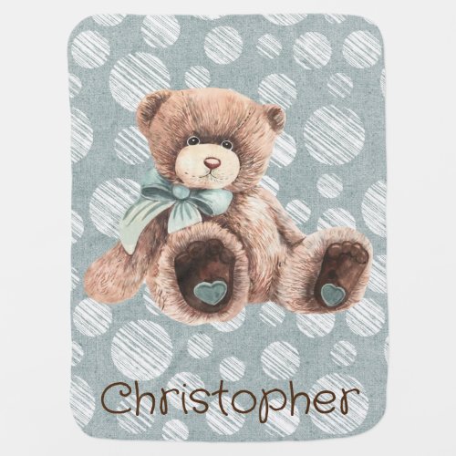 Vintage Teal Truck Teddy Bear Baby Shower Gift Baby Blanket