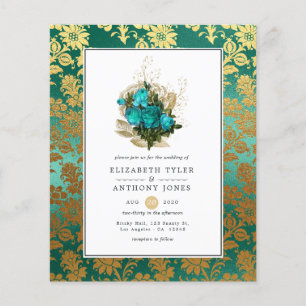 Vintage Teal - Turquoise and Gold Floral Wedding Flyer