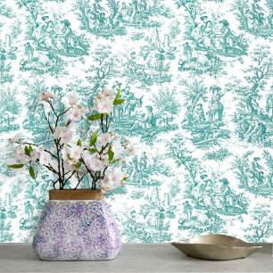 Vintage Teal Turquoise Classic Floral Pattern Wallpaper