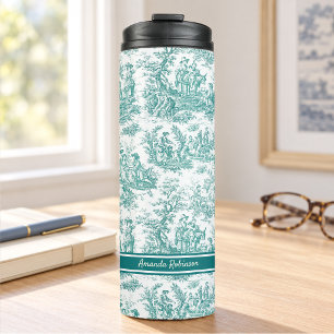 Vintage Teal Turquoise French Toile de Jouy Thermal Tumbler