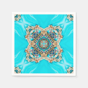 vintage teal turquoise pattern bohemian wedding paper napkins